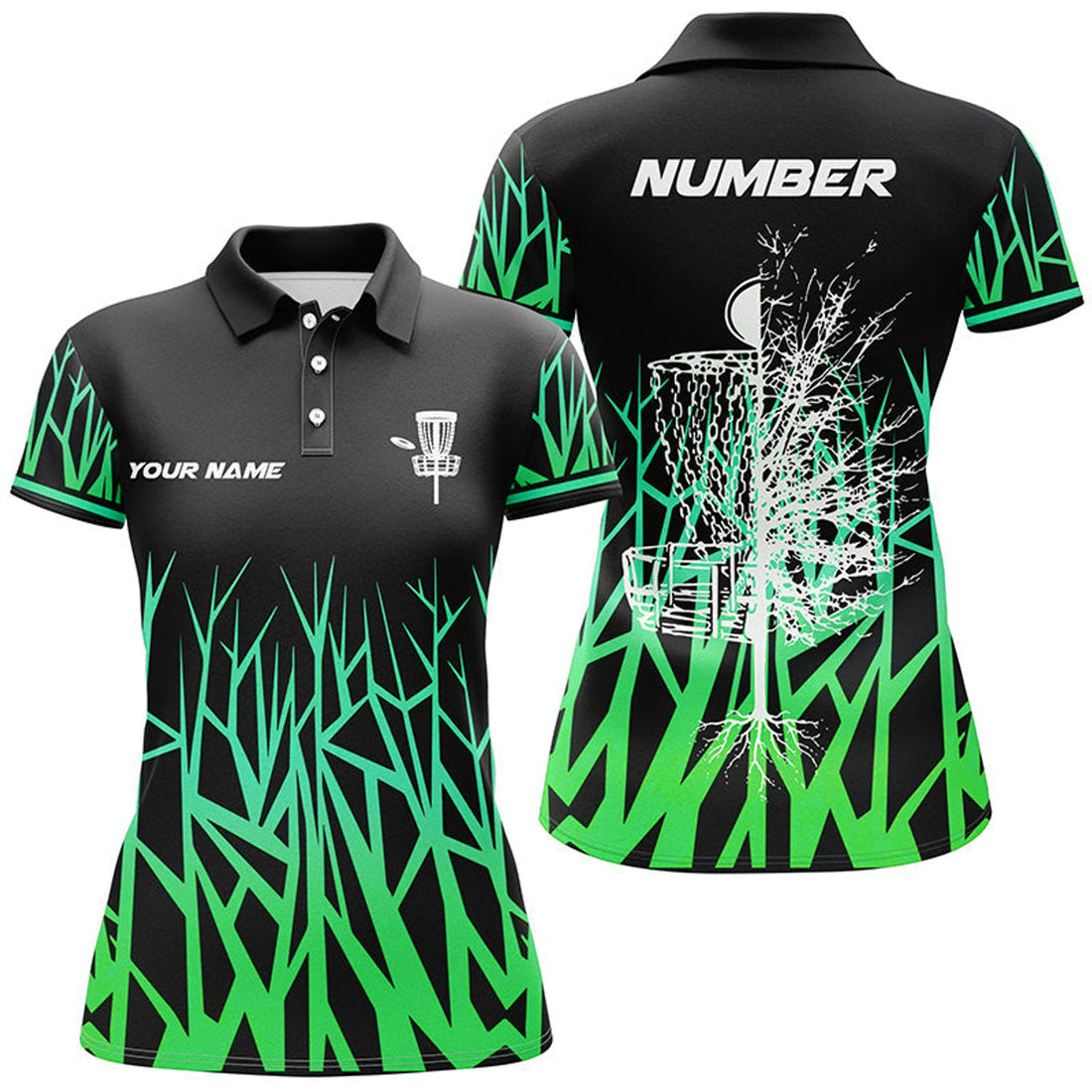 Custom Disc Golf Basket Tree Green Gradient Shirt for Women's Polo Shirts S-5XL