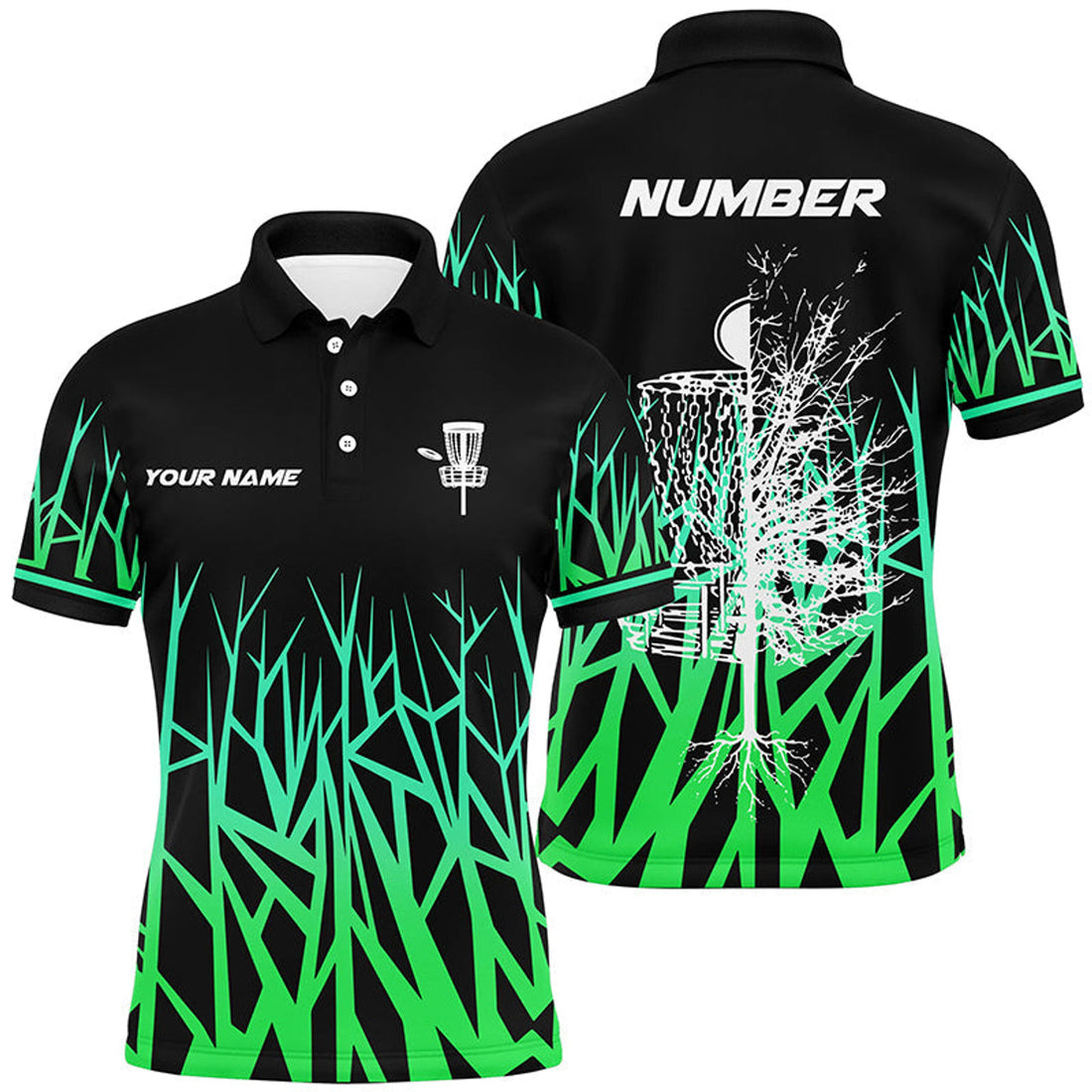 Personalized Disc Golf Basket Tree Green Gradient Men's Polo Shirt S-5XL