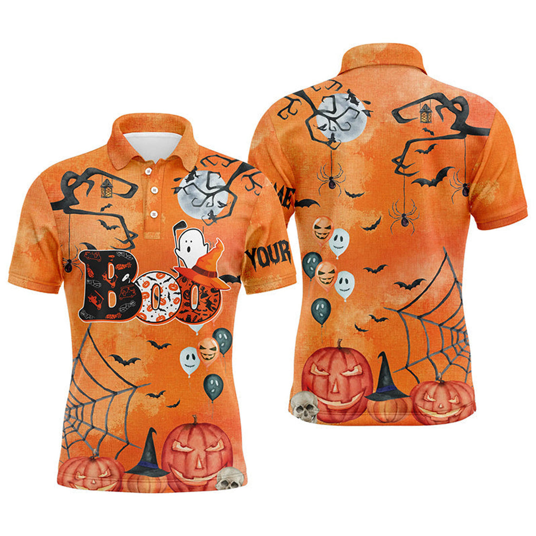 Custom Boo Halloween Orange Funny Golf Shirt Men's Polo Shirt S-5XL