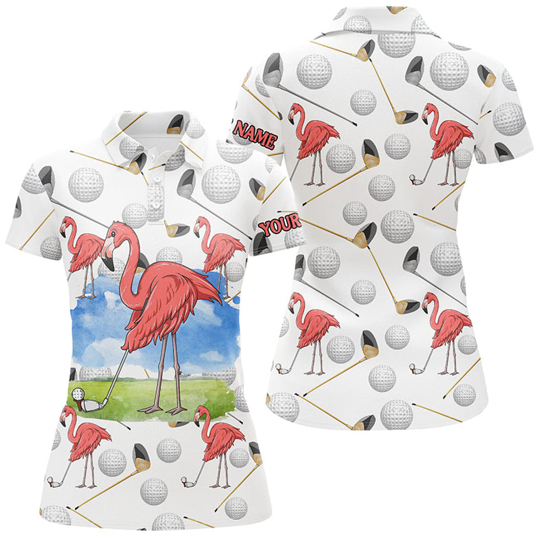 Custom Flamingo Golfer Flamingo for Funny Golf Shirts Women's Polo Shirts S-5XL