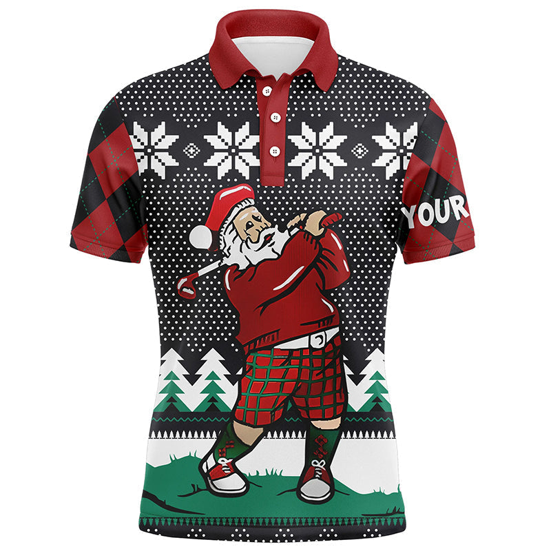Santa Golfing Ugly Christmas Custom Argyle Pattern Mens Polo Shirt S-5XL
