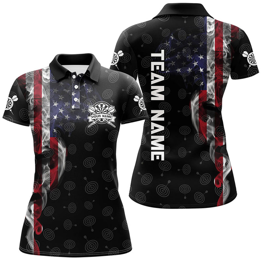 Custom Smoky American Flag for Custom Patriotic Dart Women Polo Shirt S-5XL