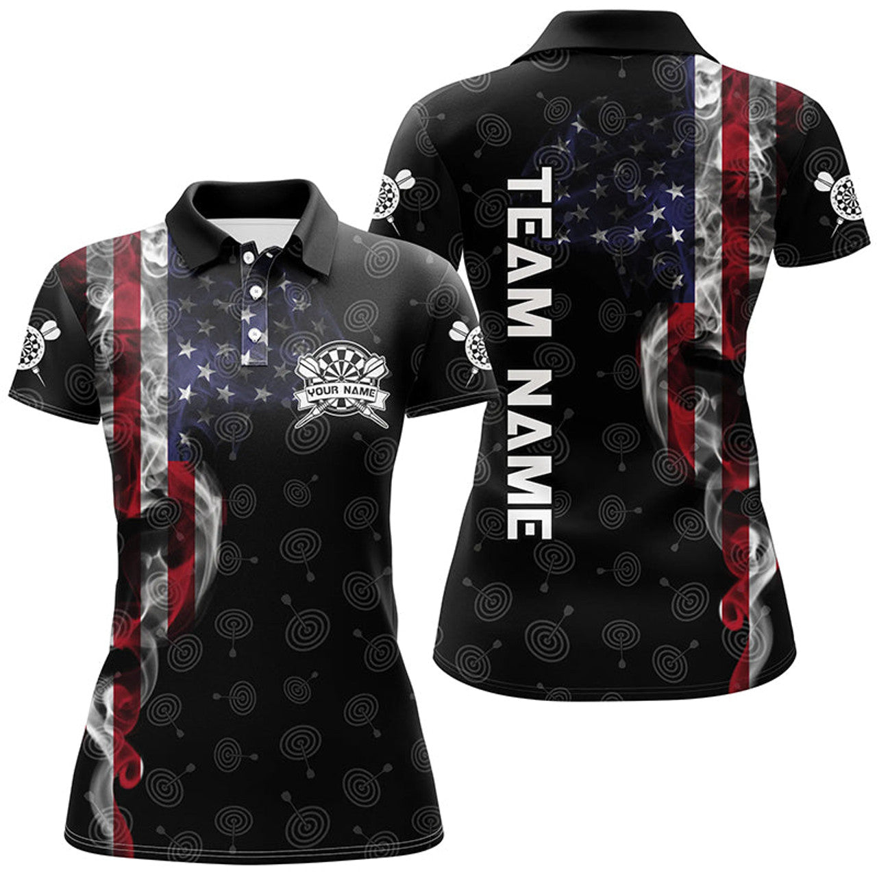 Custom Smoky American Flag for Custom Patriotic Dart Women Polo Shirt S-5XL