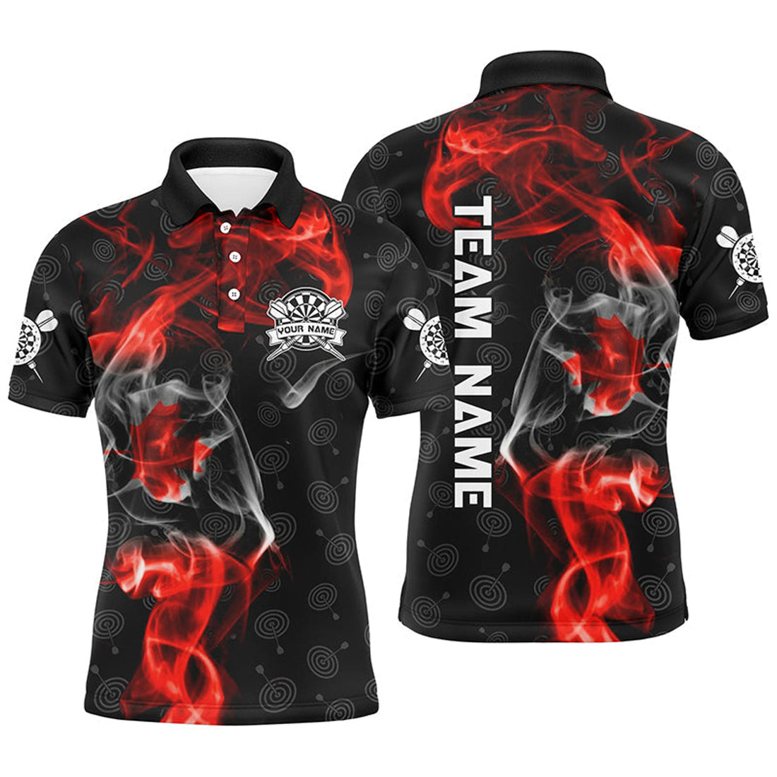 Custom Smoky Canada Flag Patriotic Darts Jersey for Men Men's Polo Shirt S-5XL
