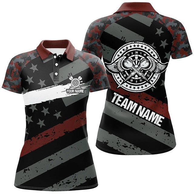 Custom Red Camo Retro American Flag Patriotic Darts Women's Polo Shirts S-5XL