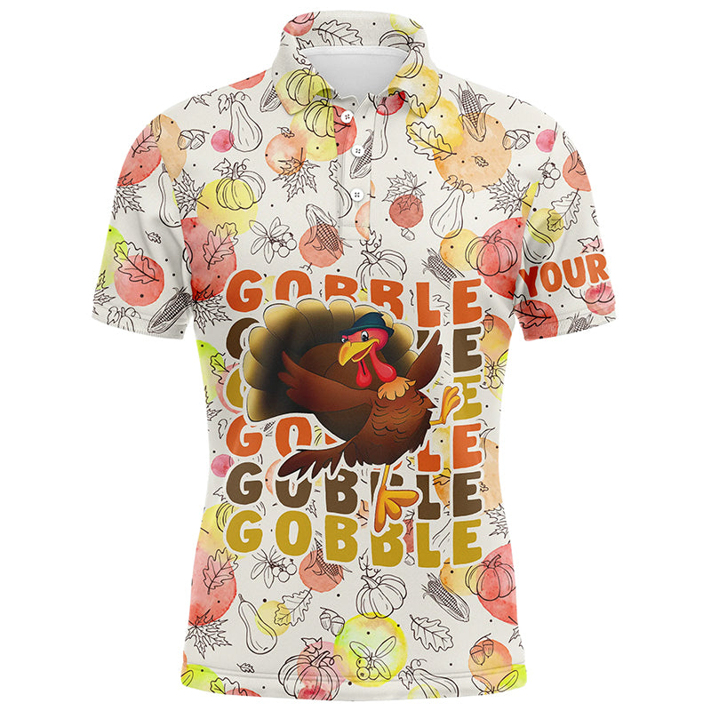 Gobble Turkey Thanksgiving Golf Fall Pattern Custom Mens Polo Shirt S-5XL