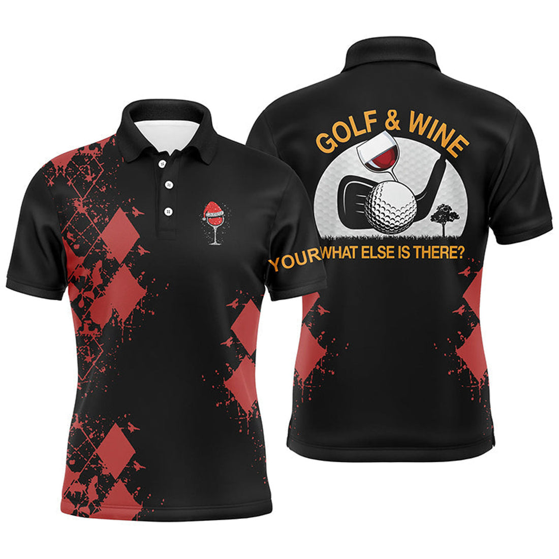 Personalized Christmas Golf Shirt Wine Red Argyle Men's Polo Shirt S-5XL