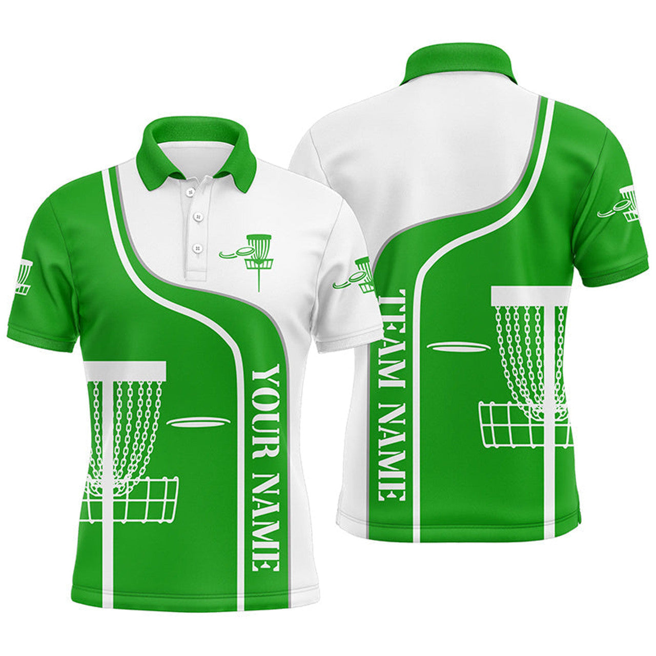 Custom Disc Golf Shirt Green White for Men Men's Polo Shirt S-5XL