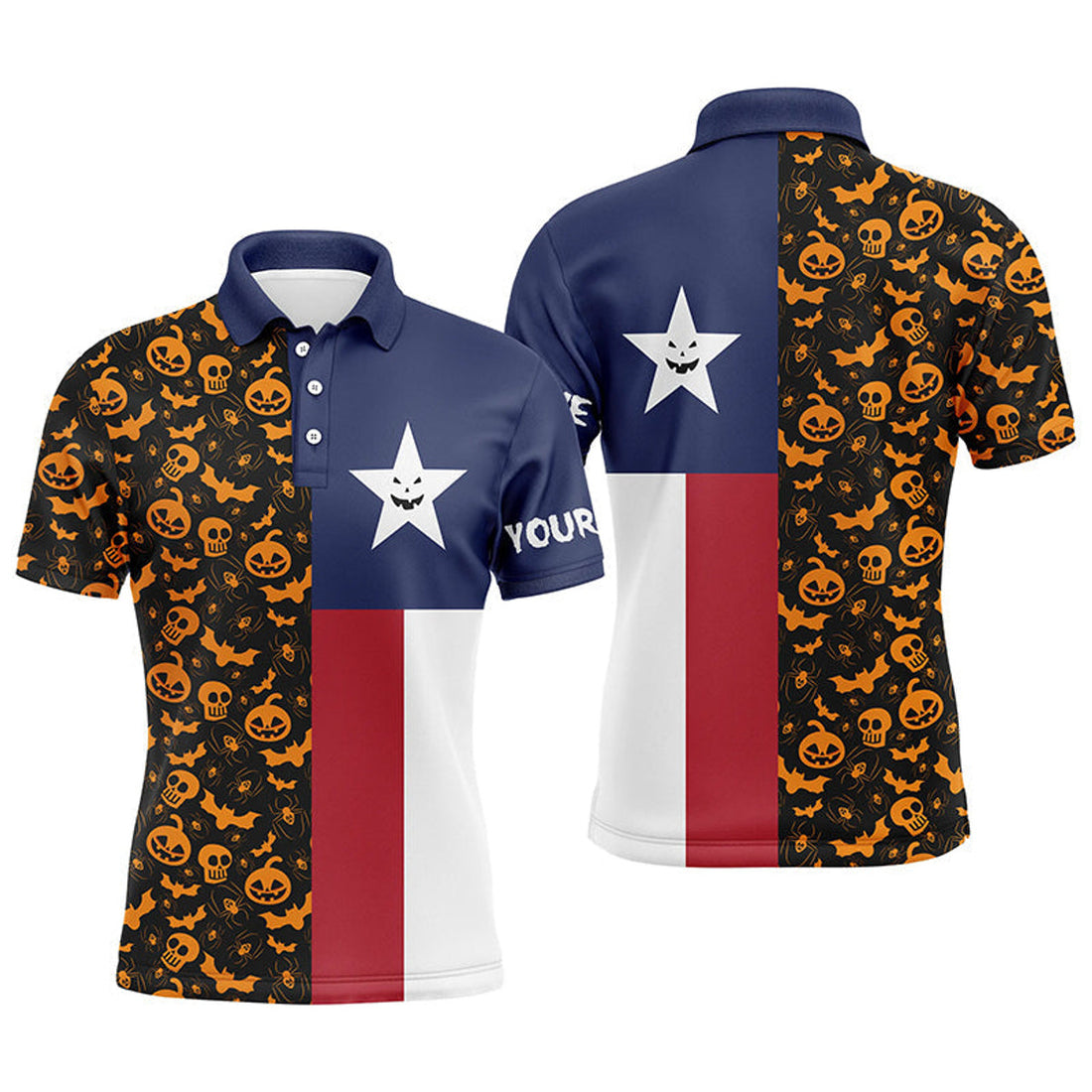 Custom Halloween Texas Flag Golf Shirt Men's Polo Shirt S-5XL
