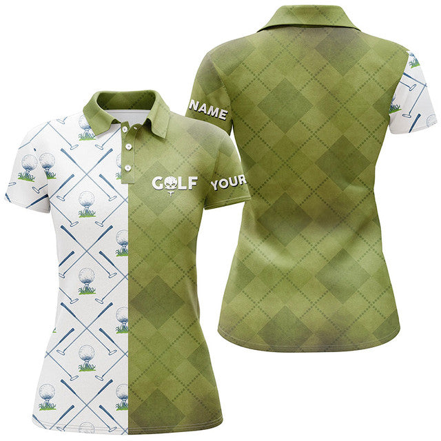 Customized Green White Argyle Skull Golf Shirt for Women Women's Polo Shirts S-5XL