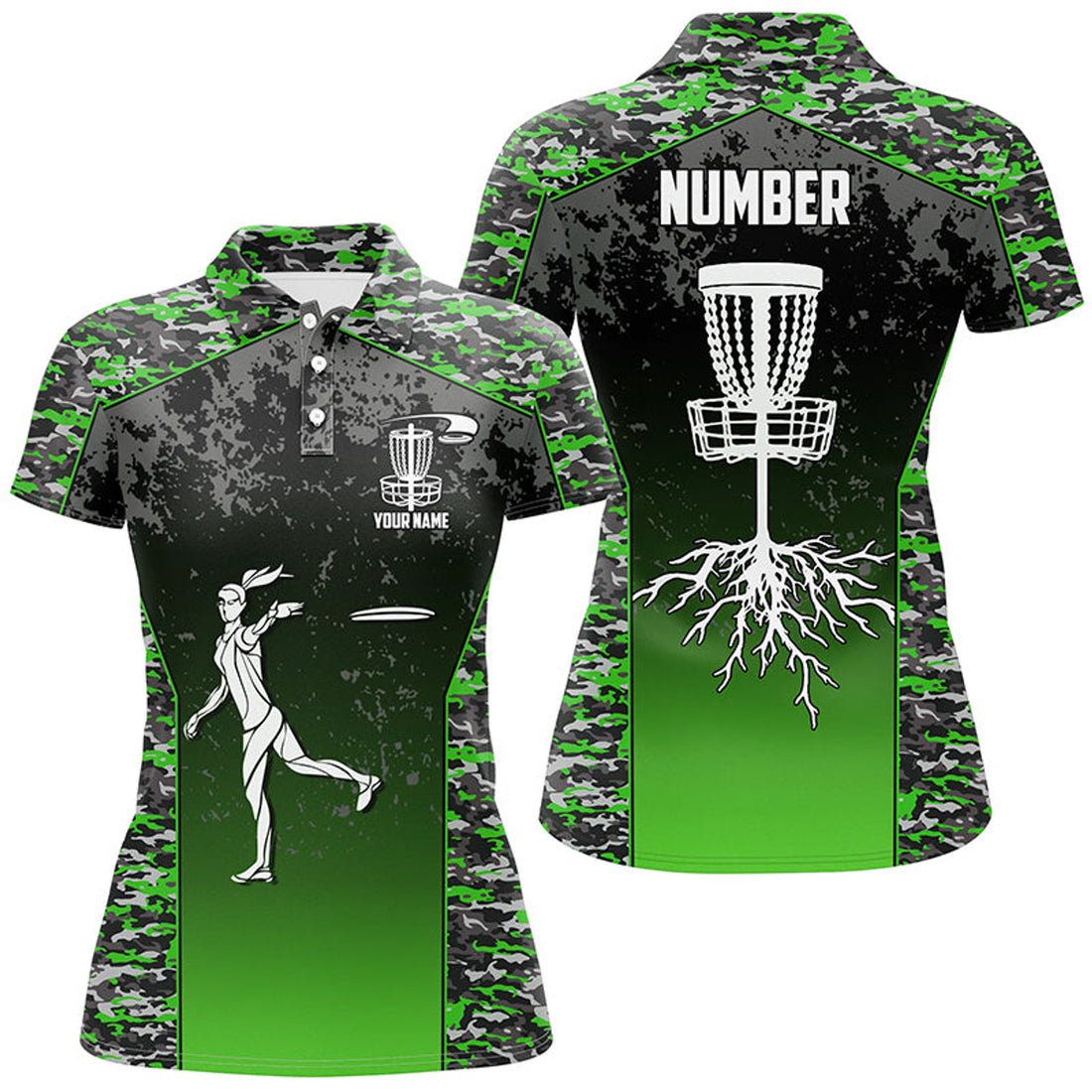 Custom Green Camo Disc Golf Shirt Camouflage Gift for Her Women's Polo Shirts S-5XL