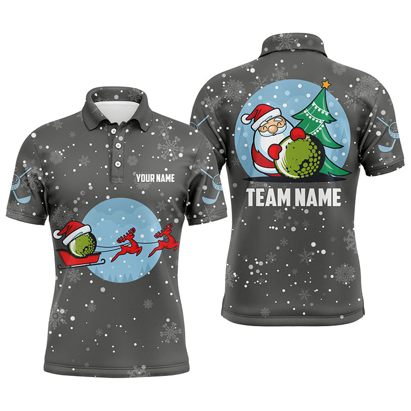 Grey Christmas Golf Polo with Reindeer Santa Custom Top Men's Polo Shirt S-5XL