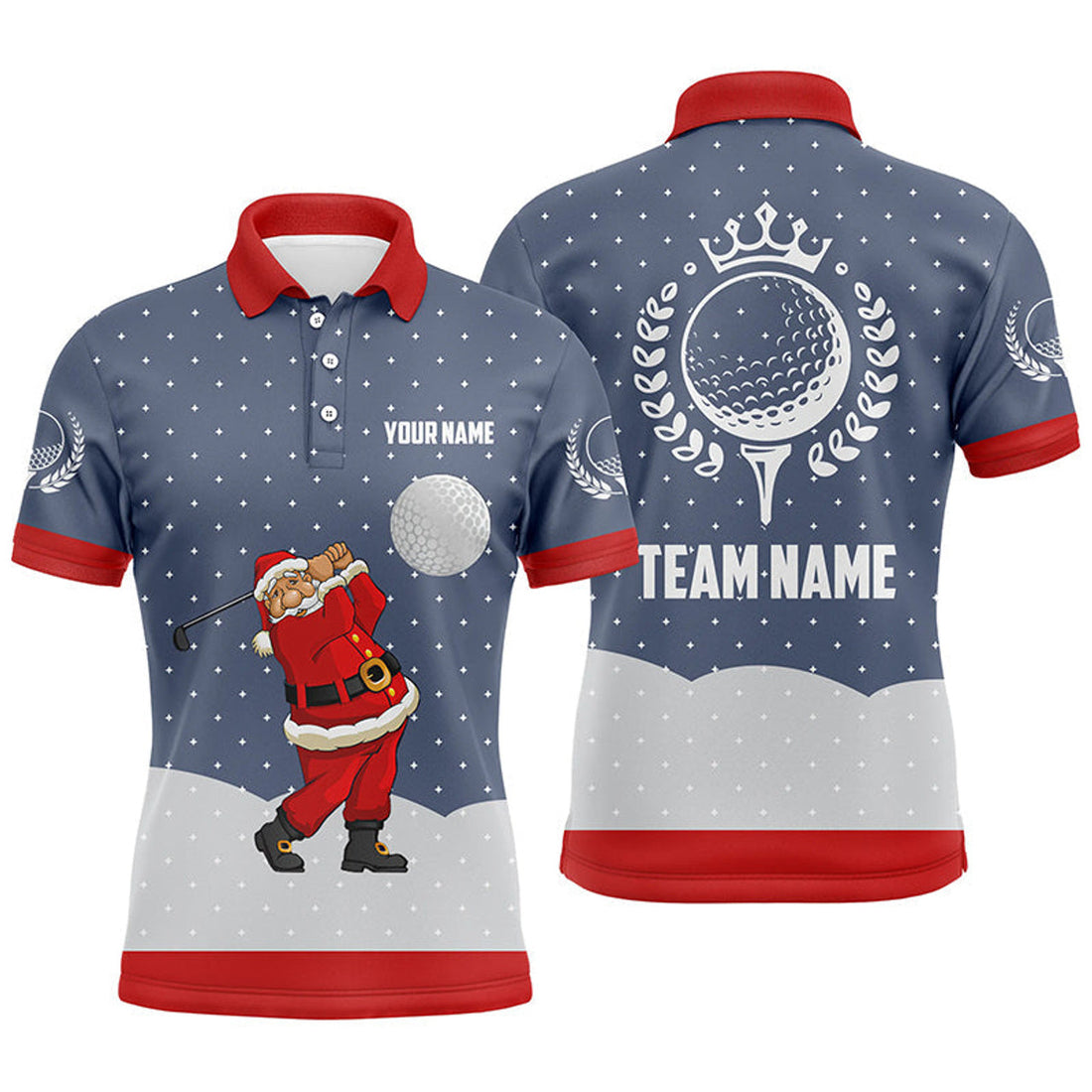 Custom Christmas Snow Night Santa Golf Golfing Gifts Men's Polo Shirt S-5XL
