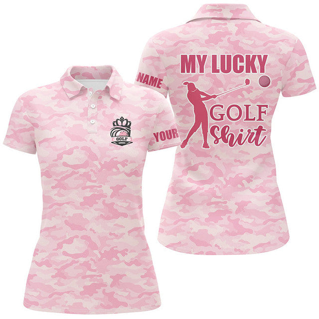 Custom Pink Camo Golf Cute Camouflage Gift for Ladies Women's Polo Shirts S-5XL