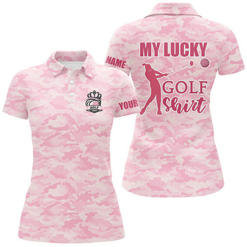 Custom Pink Camo Golf Cute Camouflage Gift for Ladies Women's Polo Shirts S-5XL