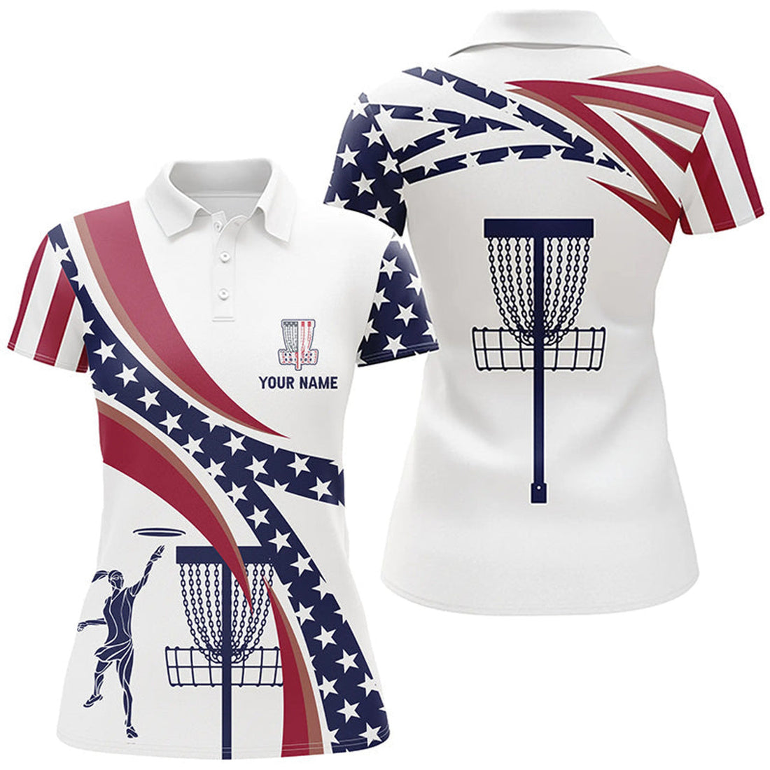 Custom American Flag Disc Golf Shirt Patriotic Gift Women's Polo Shirts S-5XL