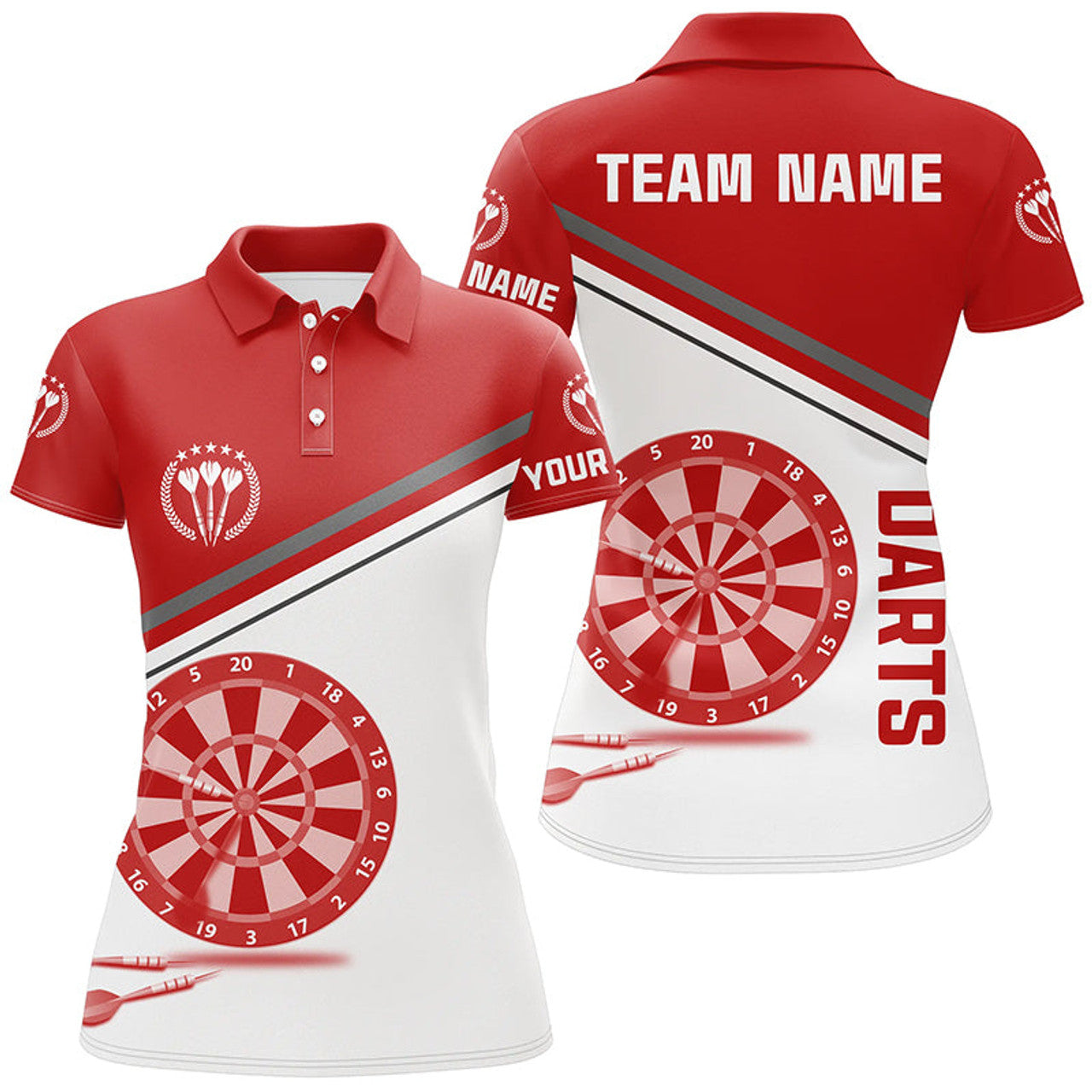 Custom Red White Darts With Personalized Dart for Women's Polo Shirts S-5XL