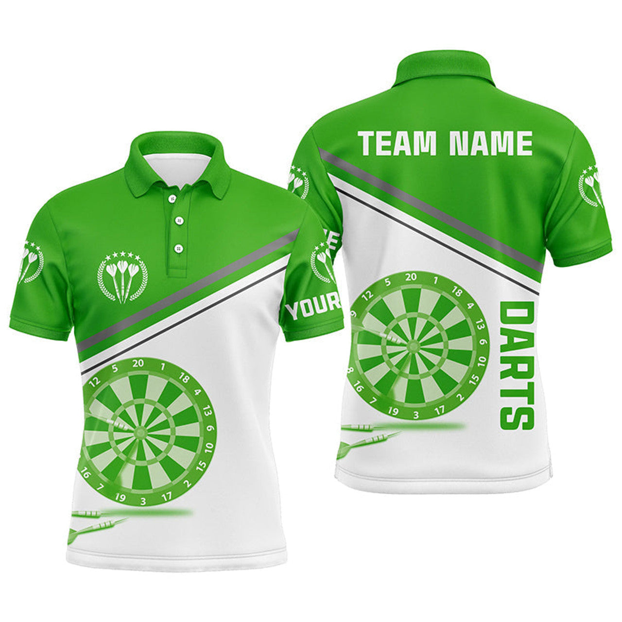 Custom Green White Darts Shirt With Name Men's Polo Shirt S-5XL