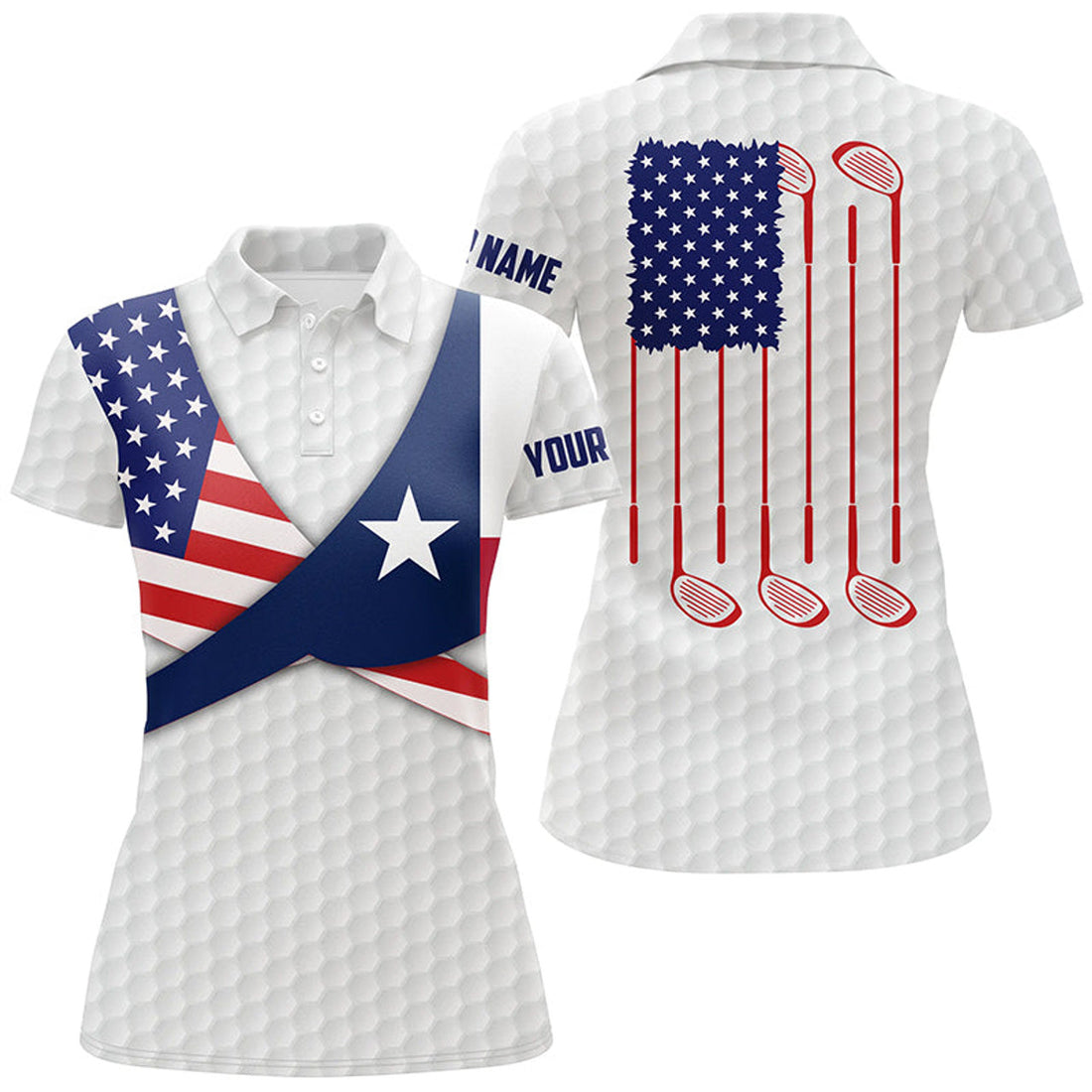 Custom Texas Flag White Golf Shirt Patriotic Gift for Women's Polo Shirts S-5XL