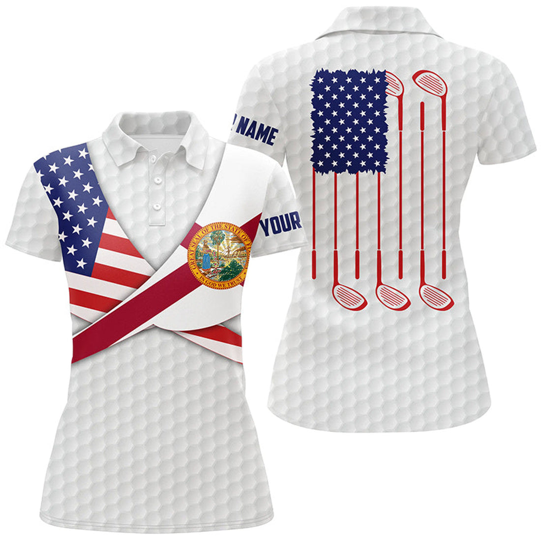 Custom Florida Flag Golf Pattern Patriotic Golf Gifts for Women's Polo Shirts S-5XL