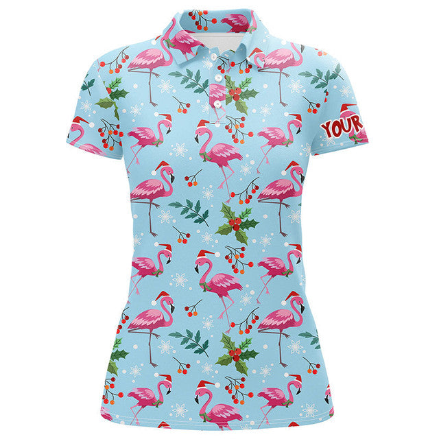 Custom Christmas Flamingo Tropical Golf Shirt Gift Idea Women's Polo Shirts S-5XL