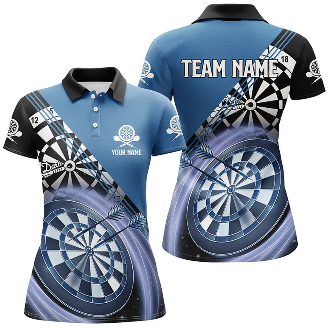 Custom Name Blue Darts Shirt Personalized Dart Team Uniform Women's Polo Shirts S-5XL