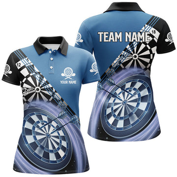 Custom Name Blue Darts Shirt Personalized Dart Team Uniform Women's Polo Shirts S-5XL