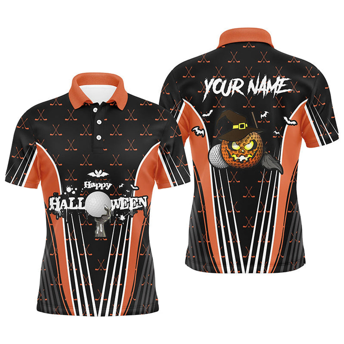 Custom Happy Halloween Orange Black Golf Shirt Men's Polo Shirt S-5XL