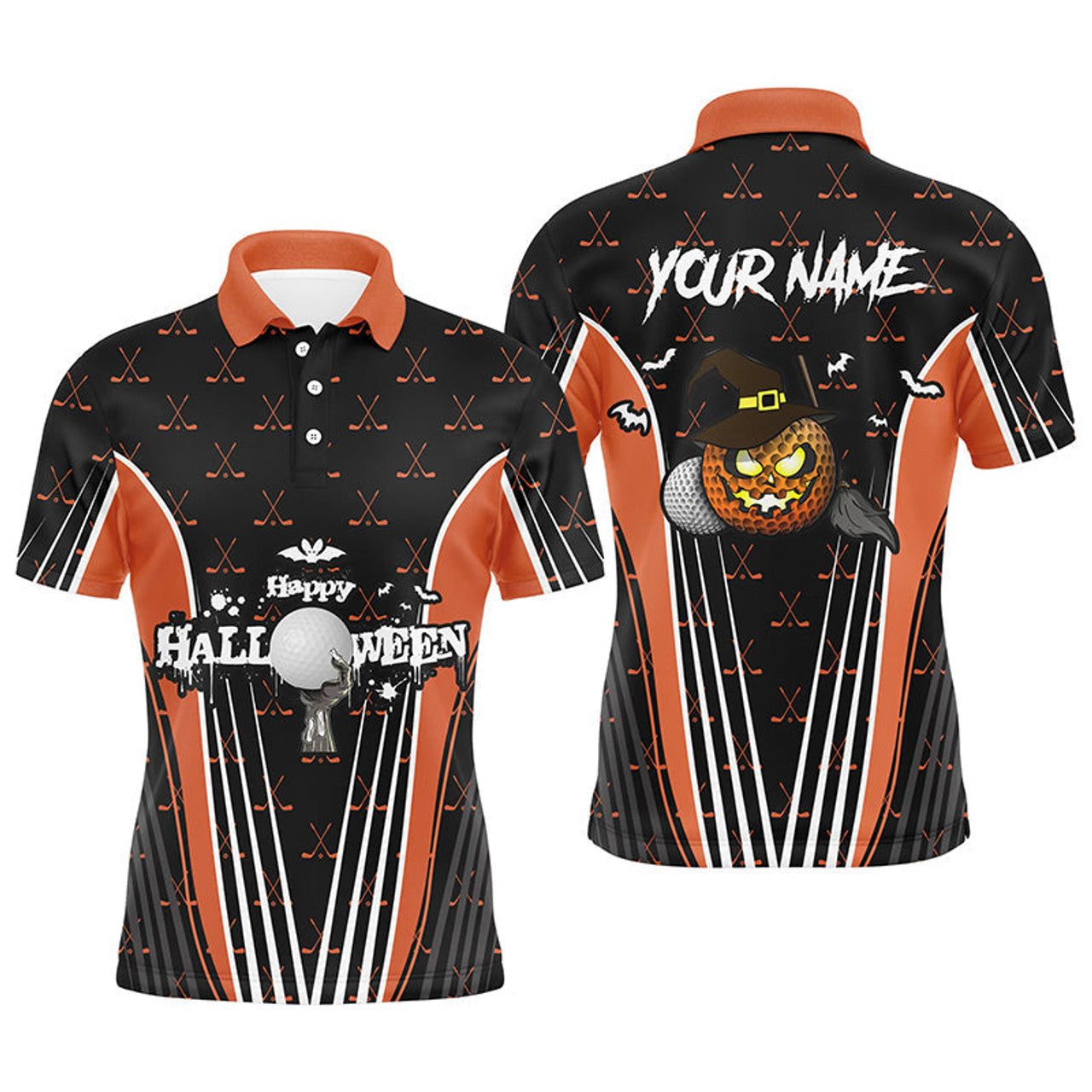 Custom Happy Halloween Orange Black Golf Shirt Men's Polo Shirt S-5XL