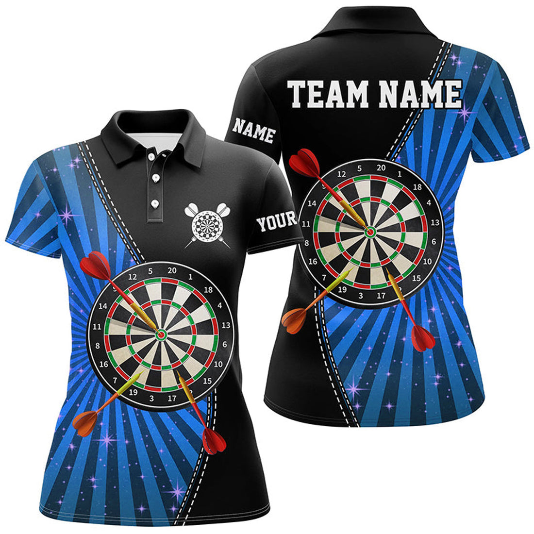 Custom Black Blue Halo Darts Cool Custom Shirt for Women's Polo Shirt S-5XL
