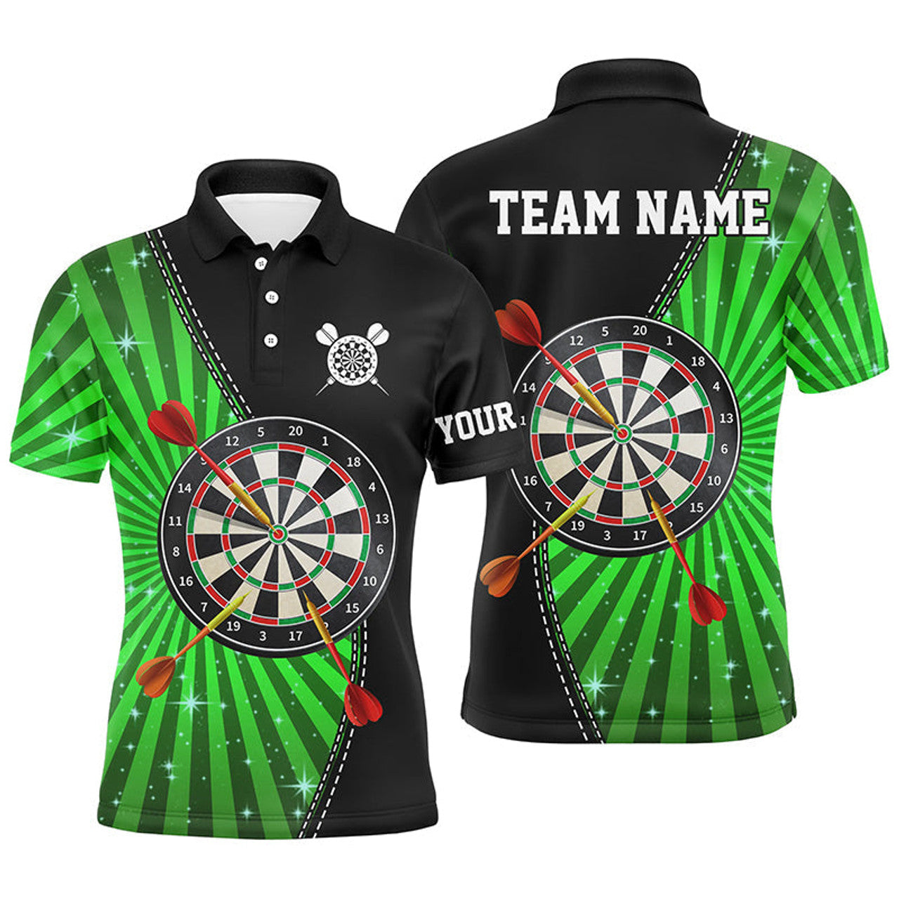 Custom Black Green Halo Cool Darts Shirt Dart Jerseys Men's Polo Shirt S-5XL