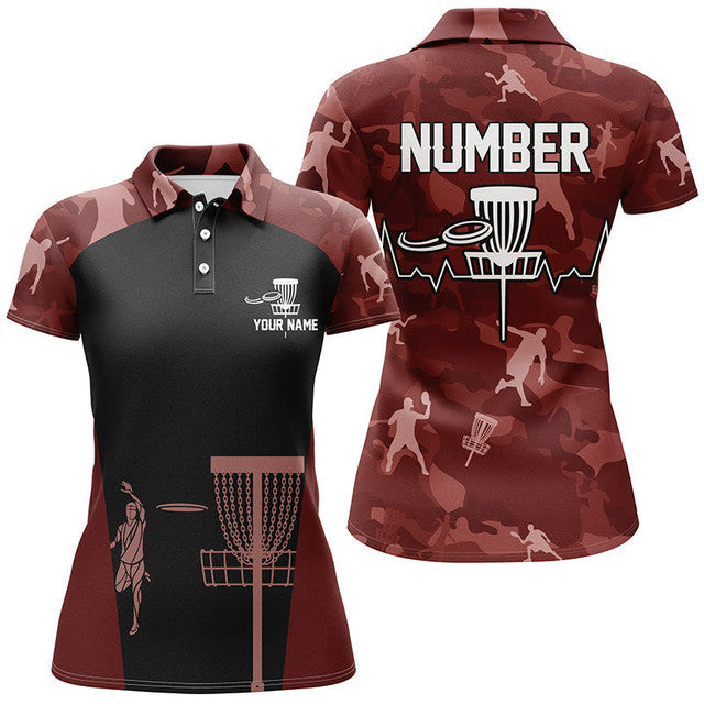 Custom Red Camo Disc Golf Gifts and Camouflage Golf Shirts Women's Polo Shirts S-5XL