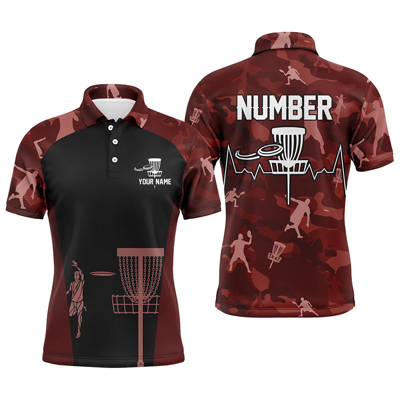 Red Camo Men's Disc Golf Polo Shirt Custom Camouflage Golf Shirt S-5XL