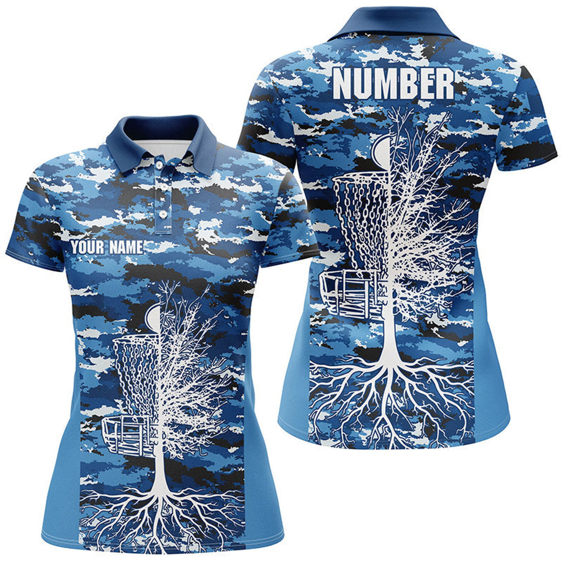 Custom Blue Camouflage Disc Golf Shirt Gift for Her Women's Polo Shirts S-5XL