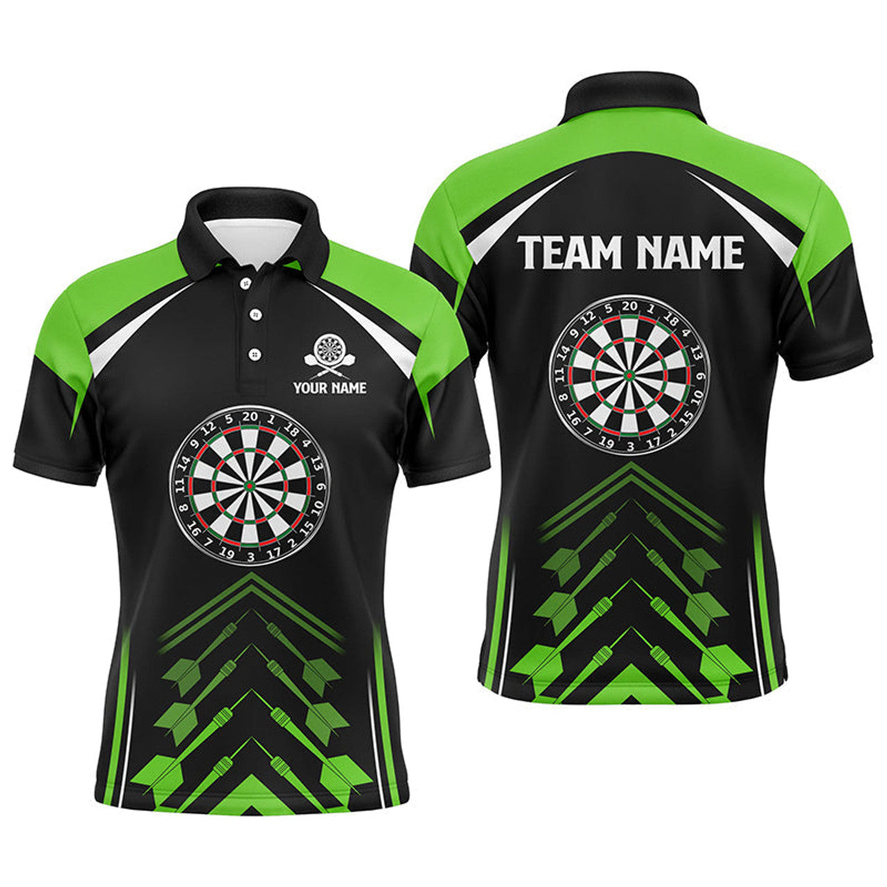 Custom Green Black Darts Shirt for Men Personalized Men's Polo Shirt S-5XL