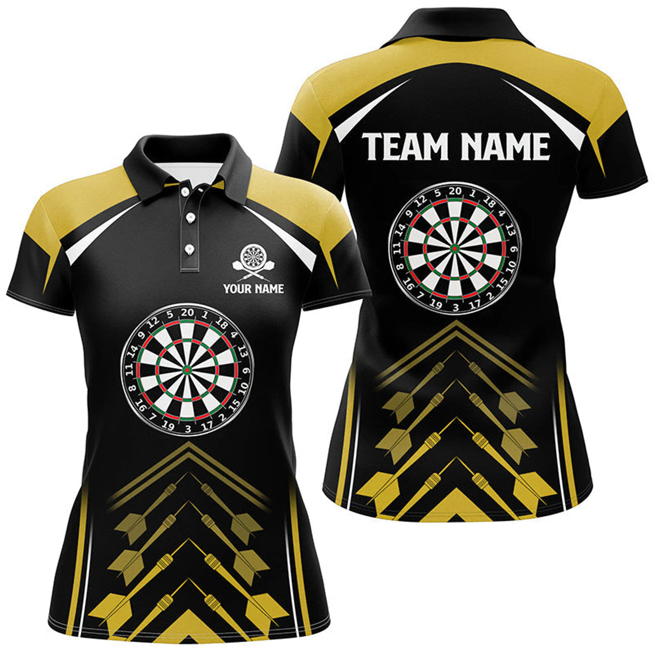 Custom Personalized Yellow Black Darts Polo Shirt for Women's Polo Shirts S-5XL