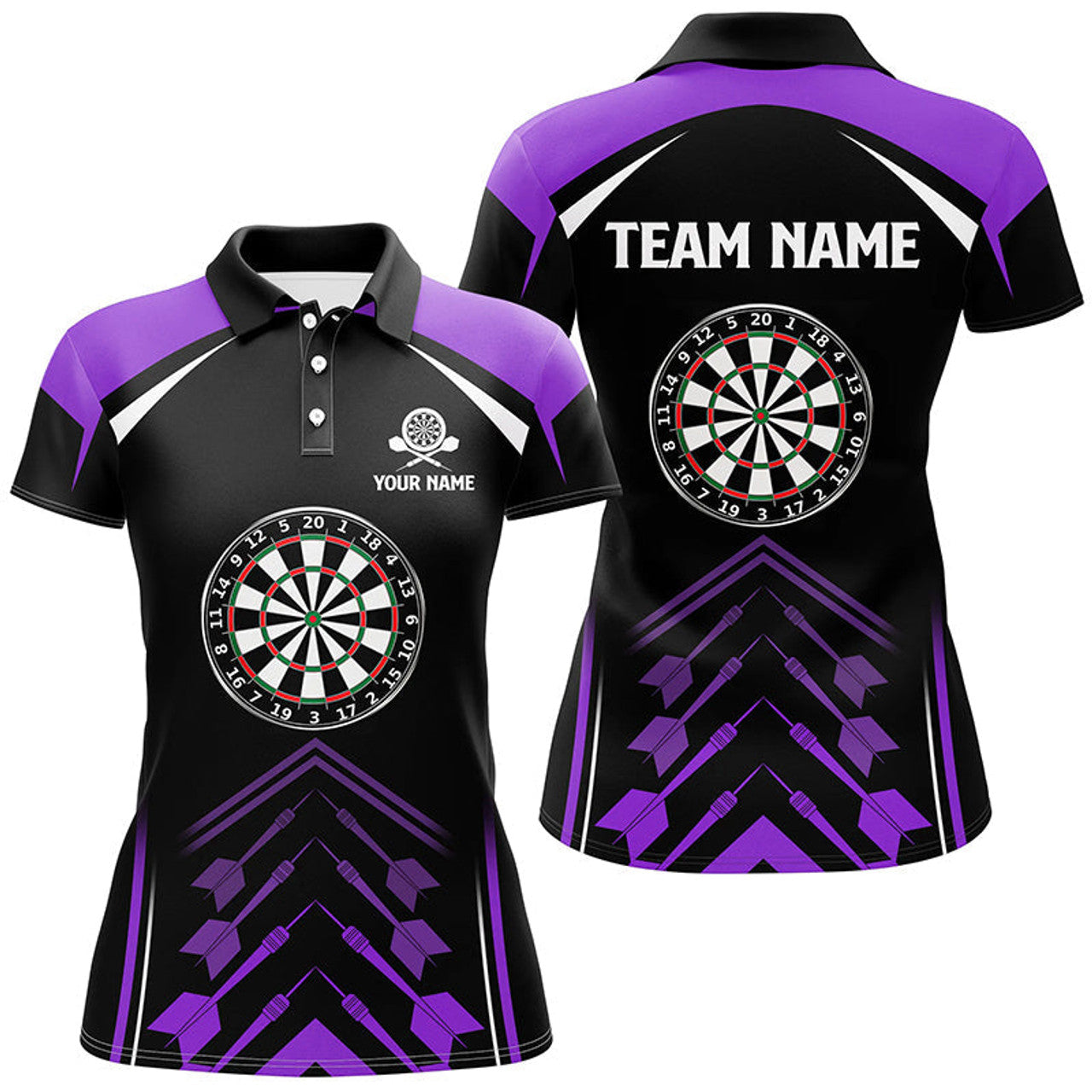 Custom Personalized Purple Black Dart For Women's Polo Shirt S-5XL