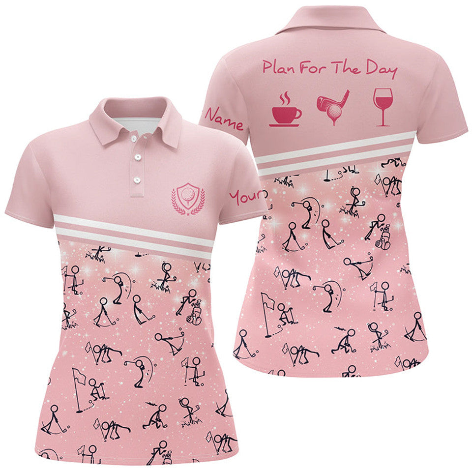 Custom Funny Pink Golf Shirts Cute Plan for the Day Gifts Women's Polo Shirts S-5XL
