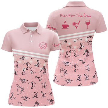 Custom Funny Pink Golf Shirts Cute Plan for the Day Gifts Women's Polo Shirts S-5XL