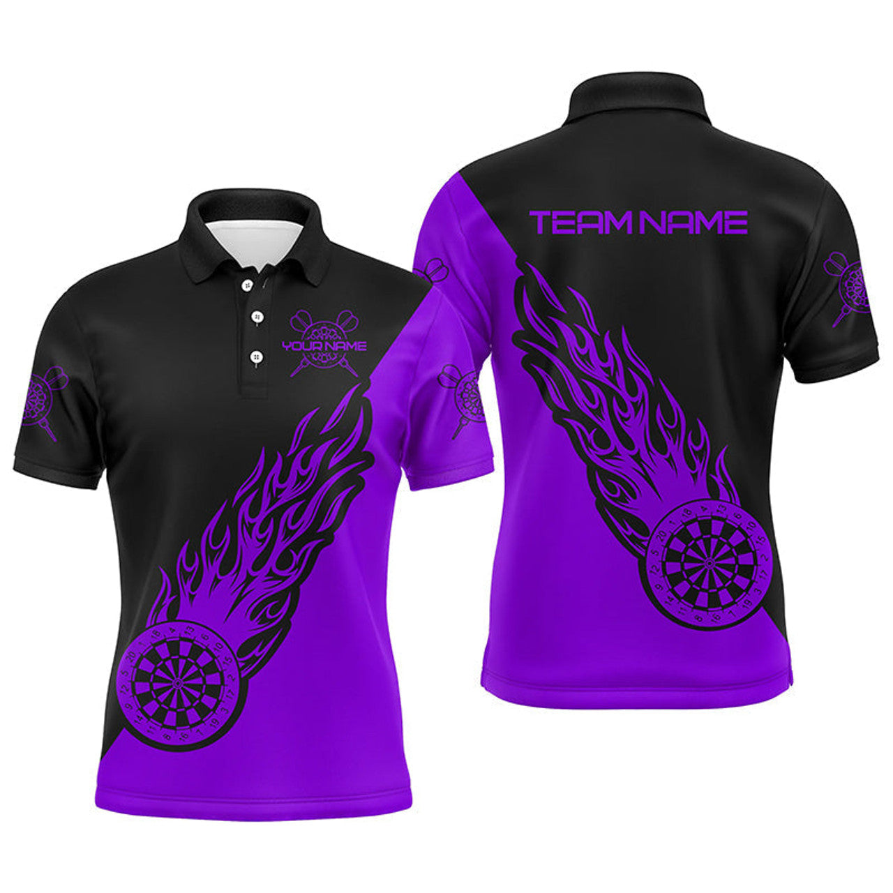 Personalized Purple Black Flame Darts Shirt Dart Jerseys Men's Polo Shirt S-5XL