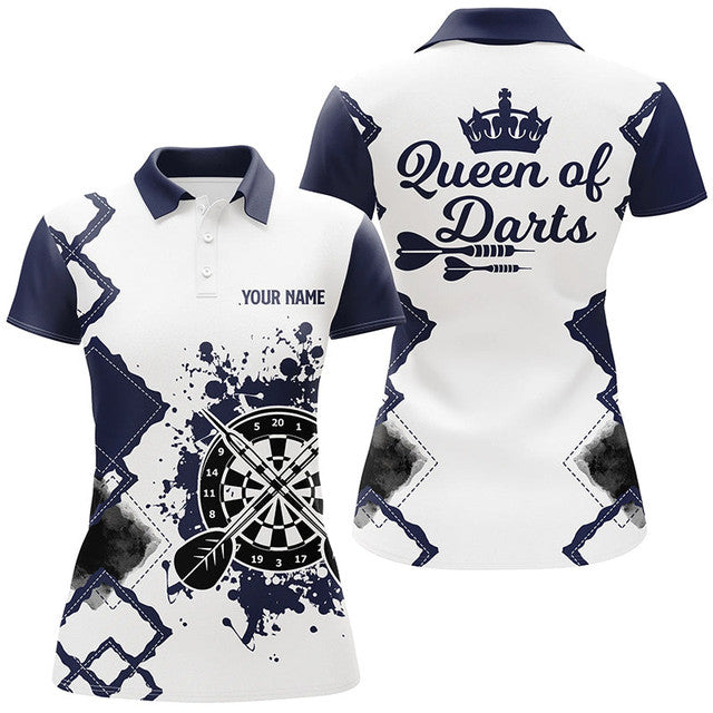 Custom Darts Queen Of Darts Navy White Cool Design Women's Polo Shirts S-5XL