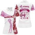Custom Wine and Golf Tropical Shirt Pink Red Drinking Tops Women's Polo Shirts S-5XL