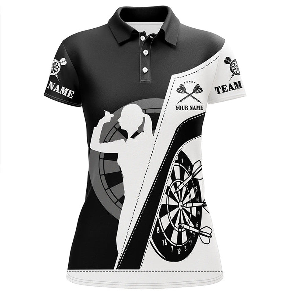 Custom Name Black White Dart Design Darts Shirt Women's Polo Shirts S-5XL