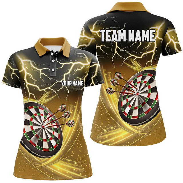Custom Personalized Thunder Lightning Yellow Darts Women's Polo Shirts S-5XL