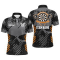 Grey Grunge Orange Skull Darts Men's Polo Shirt S-5XL
