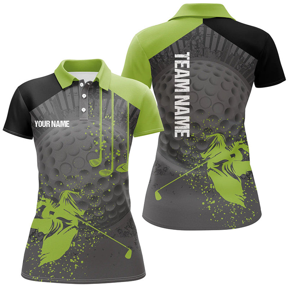 Custom Name Funny Diversified Green Grey Golf Shirts for Women's Polo Shirts S-5XL