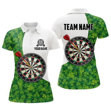 Custom St Patrick Day Green Clover Leaf Darts Women's Polo Shirts S-5XL