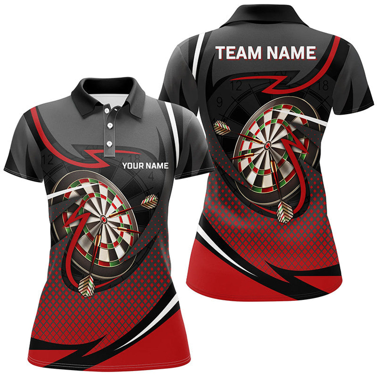 Custom Red and Grey Sports Style Darts for Women's Polo Shirt S-5XL