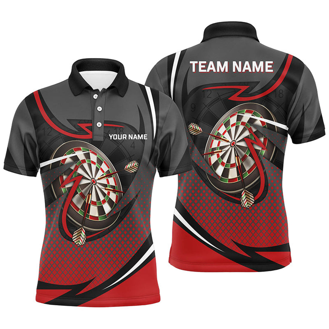 Custom Red and Grey Sports Style Darts Shirt for Men's Polo Shirt S-5XL