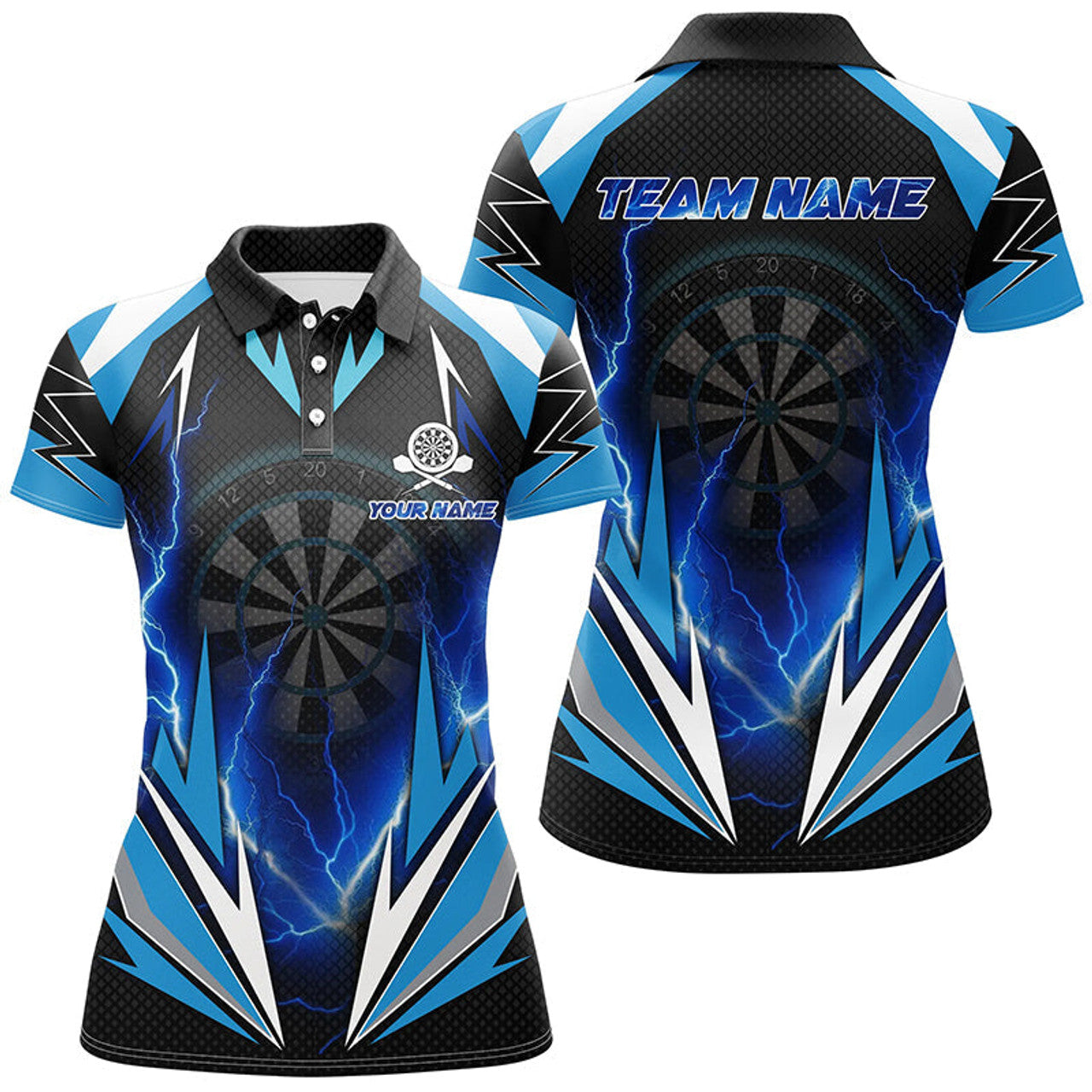 Custom Blue Thunder Lightning Darts Dart For Women's Polo Shirt S-5XL